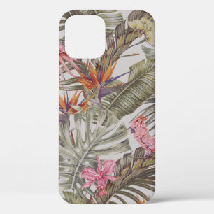 Tropische bloemen, palmbladeren, paradijsvogel  iPhone 12 hoesje