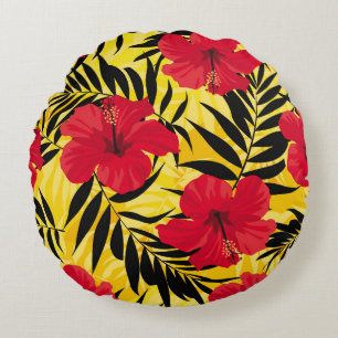 Tropische bloemen palmbladeren, patroon. rond kussen