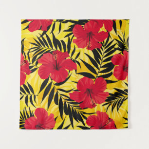Tropische bloemen palmbladeren, patroon. wandkleed