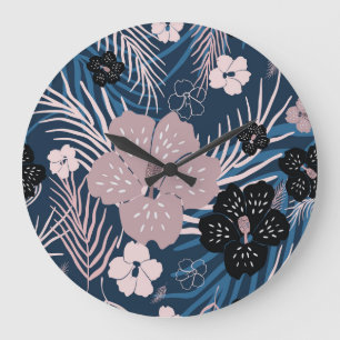Tropische bloemen palmbladeren textuur grote klok