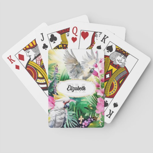 Tropische bloemen papegaaien monogram oerwoud voge pokerkaarten (Achterkant)