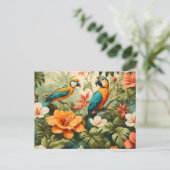  tropische bloemen, Planten en papegaaien Briefkaart (Staand voorkant)