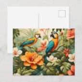  tropische bloemen, Planten en papegaaien Briefkaart (Voorkant / Achterkant)