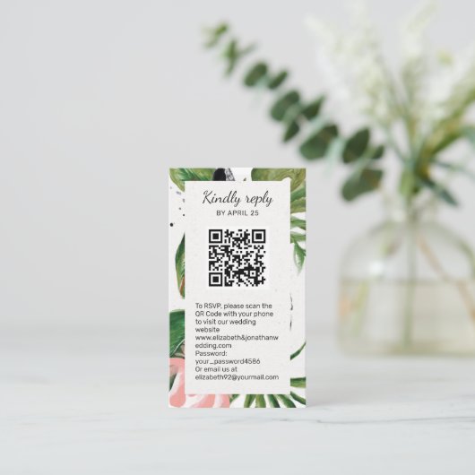 Tropische bloemen QR Code online RSVP Enclosure Informatiekaartje (Staand voorkant)