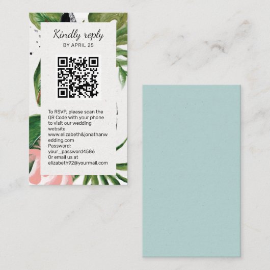 Tropische bloemen QR Code online RSVP Enclosure Informatiekaartje (Voorkant / Achterkant)