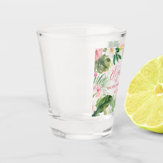 Tropische Bloemen Roze Bachelorette Party Shot Glas (Links)