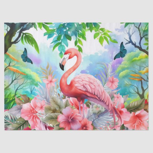 Tropische Bloemen Roze Flamingo Decoupage Tissuepapier (Voorkant)