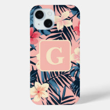 Tropische bloemen roze gepersonaliseerd Monogram