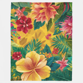 Tropische bloemen, stralende bloesems en weelderig fleece deken
