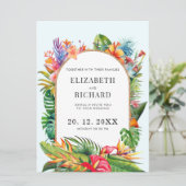 Tropische Bloemen Strand Bruiloft Kaart (Staand voorkant)