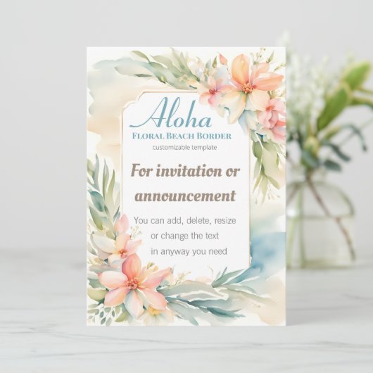 Tropische Bloemen Strand Uitnodiging Template (Staand voorkant)