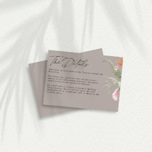 Tropische Bloemen Taupe Bruiloft Details Informatiekaartje