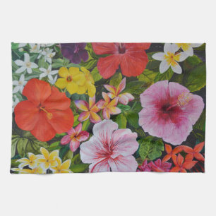 Tropische bloemen theedoek