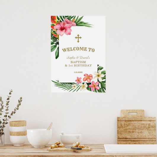 Tropische Bloemen Tweeling 1e Verjaardag Welkomstb Poster (Keuken)