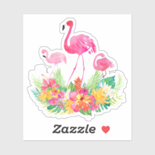 tropische bloemen van de roze familie Flamingos Sticker