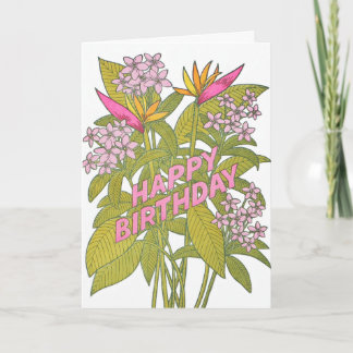 Tropische Bloemen Verjaardagsbriefkaart met Letter Kaart