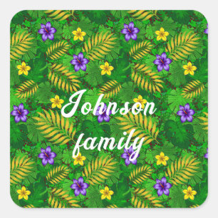 tropische bloemen vierkante sticker