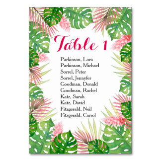 Tropische bloemen waterverf bruidstafel kaart