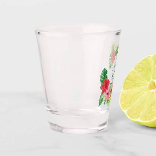 Tropische bloemen Waterverf vertrekt bruiloft Shot Glas (Links)
