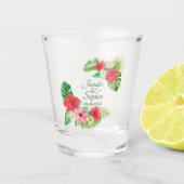 Tropische bloemen Waterverf vertrekt bruiloft Shot Glas (Voorkant)