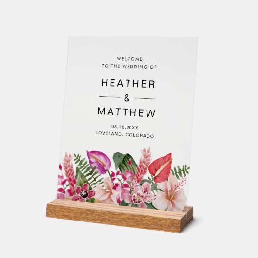 Tropische Bloemen Welkom Acryl Teken Acryl Bord (Hoek)