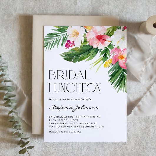 Tropische bloemen zomer bruids lunch kaart