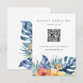 Tropische Bloemen Zomer QR Code Bruiloft RSVP (Voorkant / Achterkant)