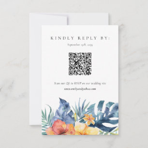 Tropische Bloemen Zomer QR Code Bruiloft RSVP Kaartje