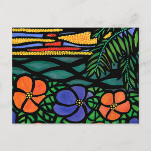 Tropische bloemen zonneset briefkaart