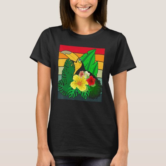 Tropische Bloemen Zoo Vogel Exotisch Dier Retro To T-shirt (Voorkant)