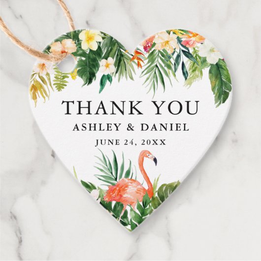 Tropische bloemenbruiloft dank u Flamingo hart Bedankjes Labels (Voorkant)