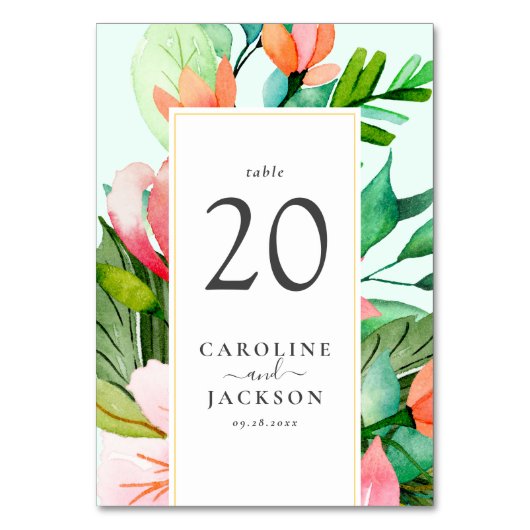 Tropische Bloemenbruiloft Tafelnummers (Achterkant)