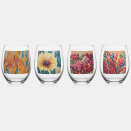 Tropische bloemendrinkglassenset wijnglas zonder voet
