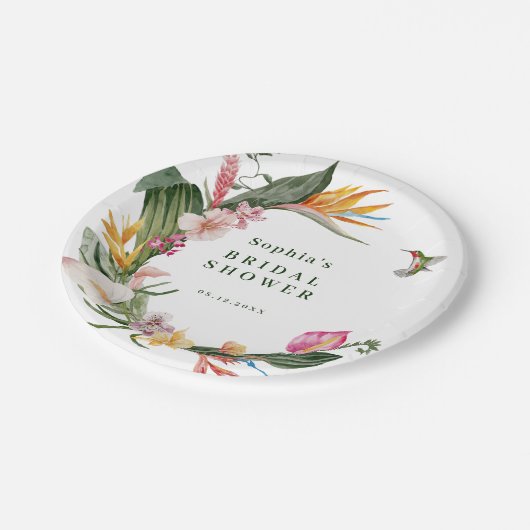 Tropische Bloemenkrans Bruidsdouche uitnodiging Papieren Bordje (Gekanteld)