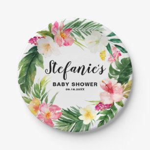 Tropische Bloemenkrans Zomer Baby shower Papieren Bordje