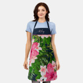  tropische bloemenprint met naam schort (Gedragen)