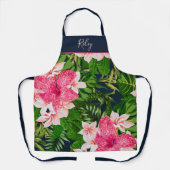  tropische bloemenprint met naam schort (Voorkant)