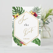 Tropische bloemensave the date kaart (Staand voorkant)