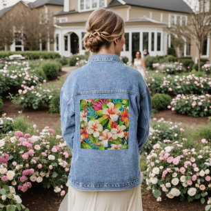Tropische bloemenschilderstijl in olieverf denim jacket