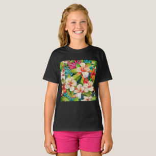 Tropische bloemenschilderstijl in olieverf t-shirt