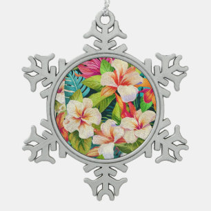 Tropische bloemenschilderstijl in olieverf tin sneeuwvlok ornament