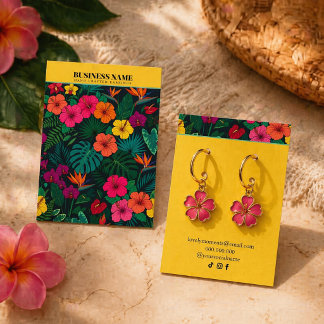 Tropische Bloemensieraden |Elegante Gele Achtergro Visitekaartje
