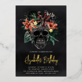 Tropische bloemenskelet Halloween-verjaardagsfeest Folie Uitnodiging (Voorkant)