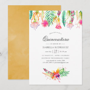 Tropische bloemenzomerstrand Quinceañera Kaart