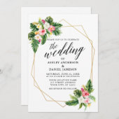 Tropische bloemige bruiloft kalligrafie Goud Geo F Kaart (Voorkant / Achterkant)