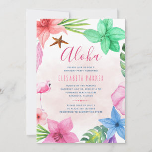 Tropische bloemige roze Hawaiaanse luau verjaardag Kaart