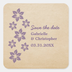 Tropische bloemige 'Save the Date'-stickers, paars Vierkante Sticker