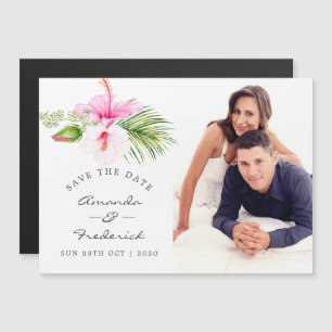 Tropische bloemige strand bruiloft save the date magnetische uitnodiging