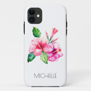 Tropische Bloemige Waterverf Hibiscus Persoonlijk iPhone 11 Hoesje