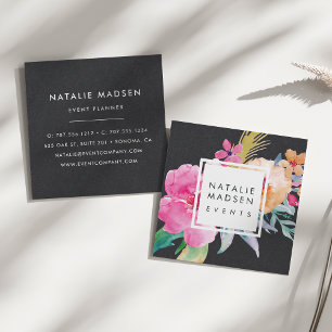 Tropische bloesems   Zwart Vierkante Visitekaartje